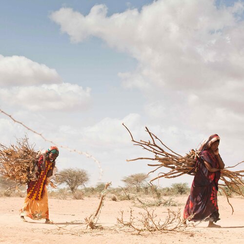 Klimawandel Teaser, zwei Frauen tragen holz 