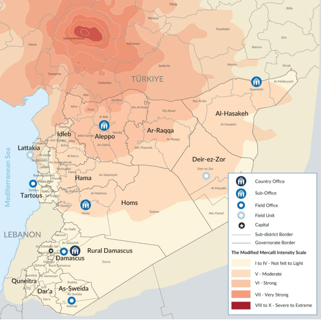 Karte des Erdbebengebiets Türkei / Syrien