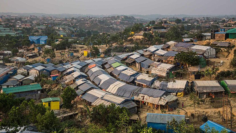 Campbereich 1
Der Bereich 1 im Osten der Flüchtlingssiedlung Kutupalong ist im Vergleich zu anderen Abschnitten stabiler und ist weniger häufig von Erdrutschen betroffen.