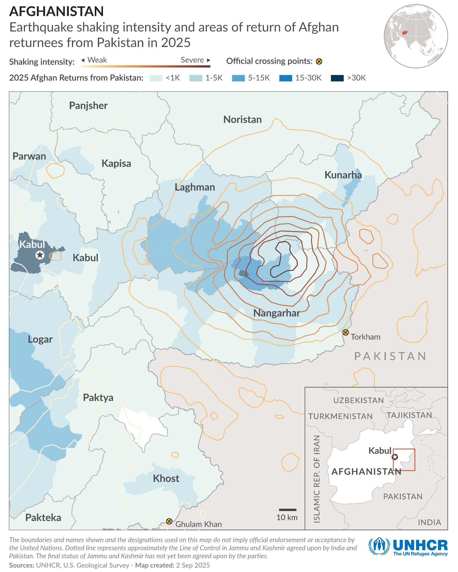 Landkarte von Afghanistan mit eingezeichnetem Erdbebengebiet